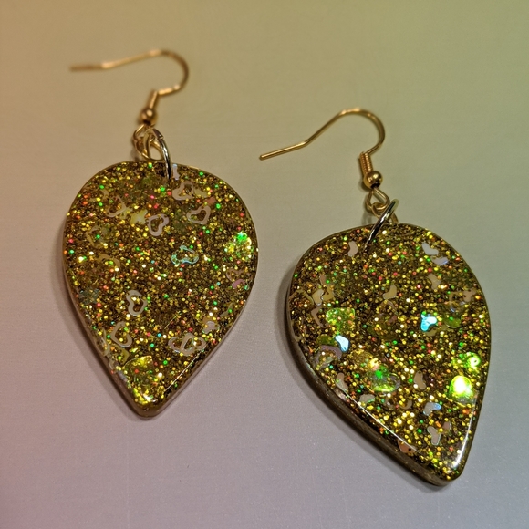 Gold Glitter Drop Resin Dangle Earrings - Picture 2 of 6
